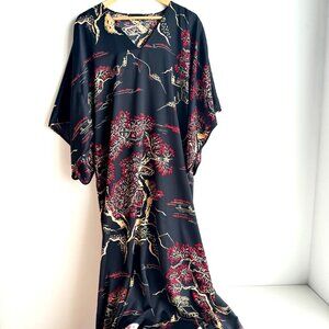 Natori Kimono Style Black Red Nightgown M